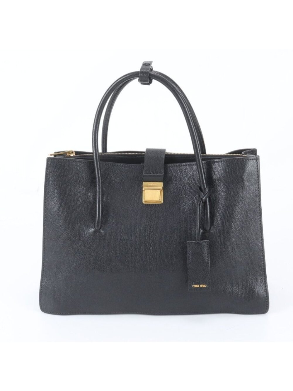 Miu Miu Madras Leather Tote Bag Shoulder Hand Black Gold